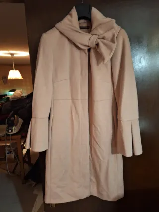 Cappotto donna rosa cipria con fiocco