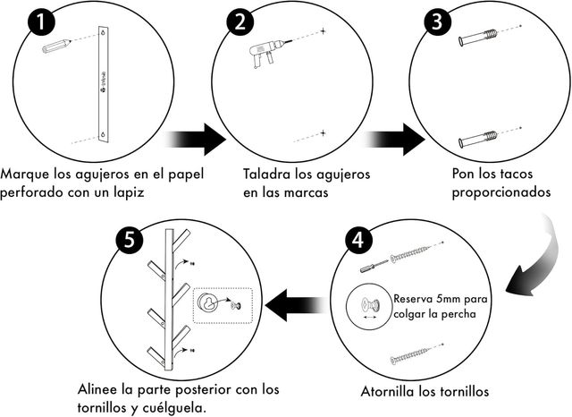 Perchero de pared madera 6 ganchos