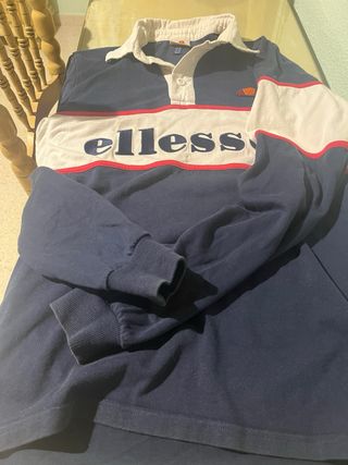Polo Ellesse manga larga azul y blanco talla S