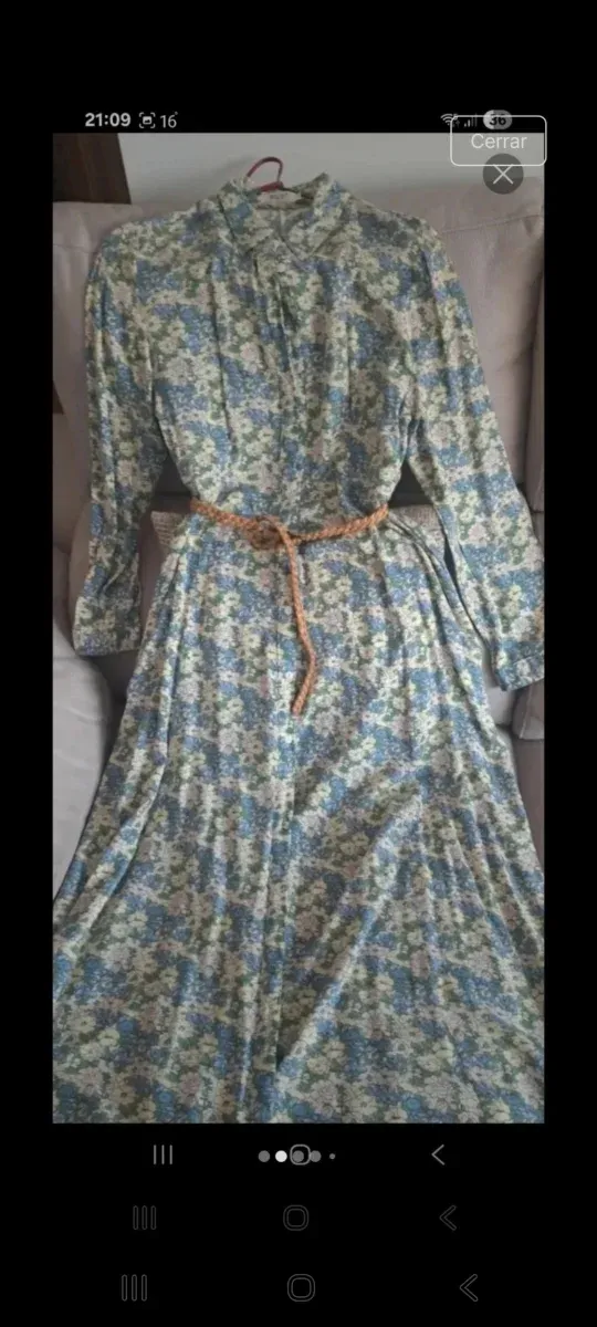 Vestido floral largo verde y azul