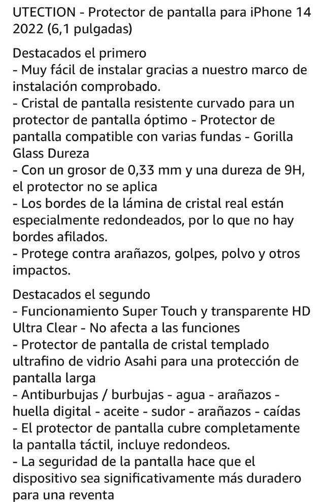 2 Protectores Pantalla UTECTION iPhone 14 Max