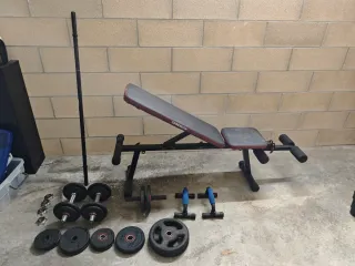 Banco Gimnasio + Pesas y Barra