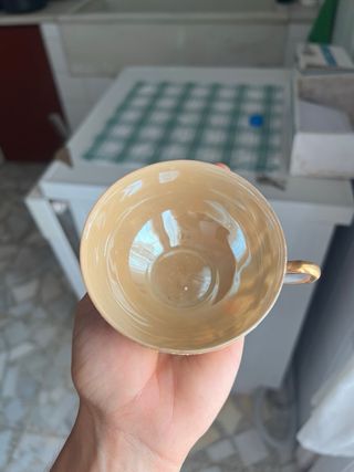 Juego de té porcelana azul y multicolor