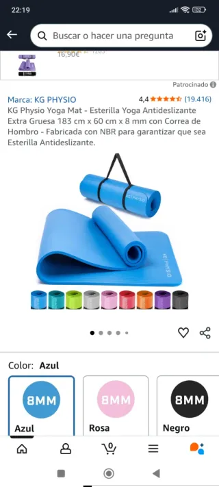 Esterilla Yoga KG Physio 8mm Azul