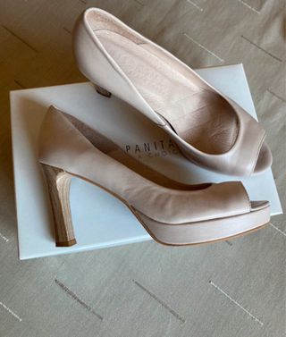 Hispanitas Zapatos de Piel Beige Tacón Plataforma