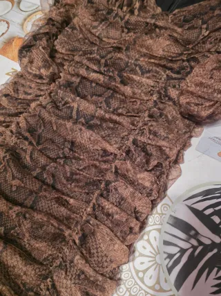 Vestido Zara Marrón Estampado Serpiente Talla L