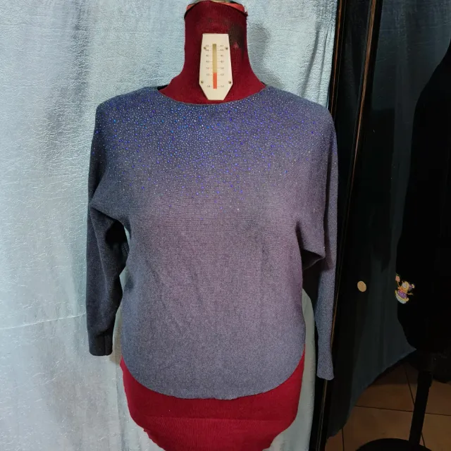 Maglione con strass grigio/viola