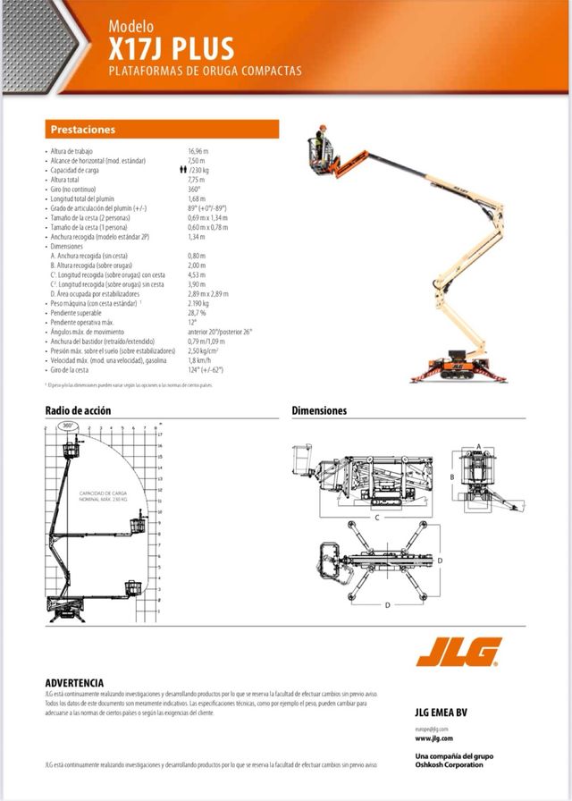 Plataforma JLG X17J PLUS Oruga Compacta
