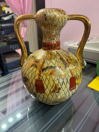 Jarrón Chino Baño Oro Cerámica