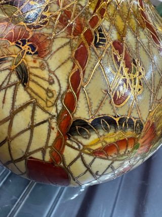 Jarrón Chino Baño Oro Cerámica