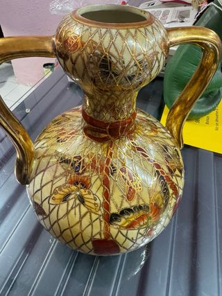 Jarrón Chino Baño Oro Cerámica