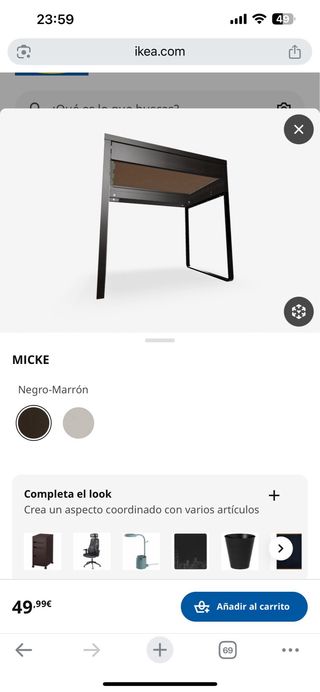 Escritorio IKEA MICKE negro-marrón 73x50 cm