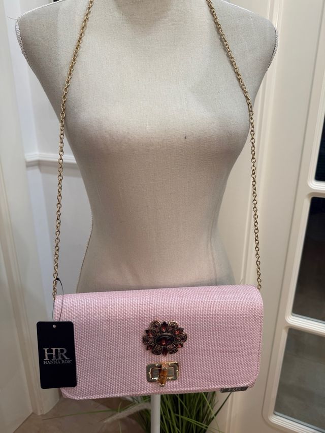 Bolso rafia lila pedreria bambu Hanna Ros