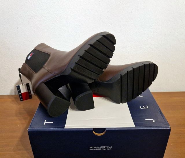 Stivaletti, tacco,pelle,marrone,Tommy Hilfiger, 42