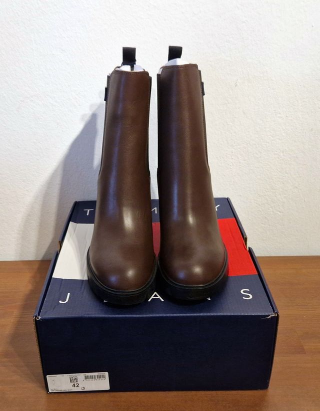 Stivaletti, tacco,pelle,marrone,Tommy Hilfiger, 42