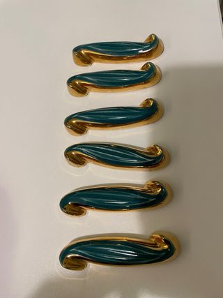 Poggia coltello vintage ceramica verde oro