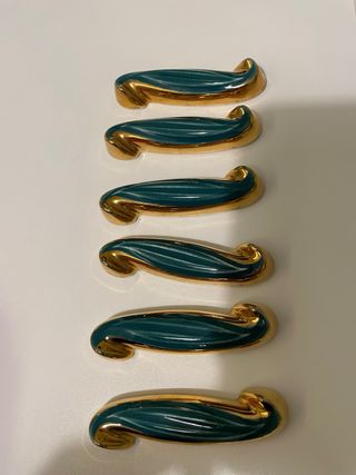 Poggia coltello vintage ceramica verde oro