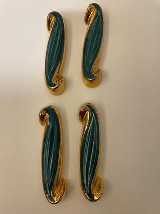 Poggia coltello vintage ceramica verde oro