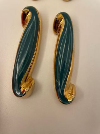 Poggia coltello vintage ceramica verde oro