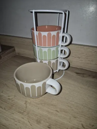 Juego 4 tazas café con soporte