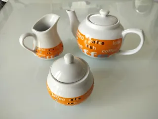 Servizio da tè ceramica bianco decoro arancio