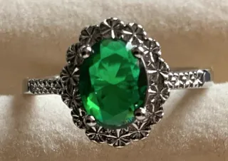 Anello Argento 925 Pietra Verde Regolabile