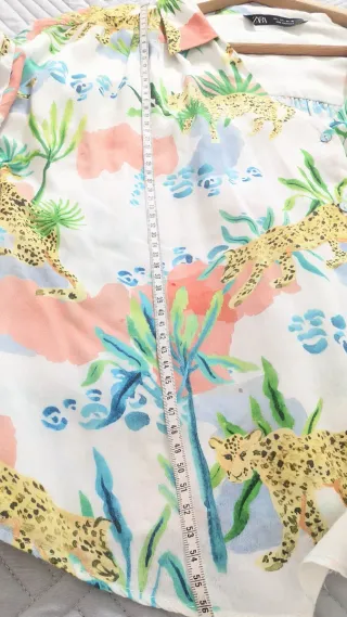 Blusa Zara Algodón, Estampado Leopardo Tropical