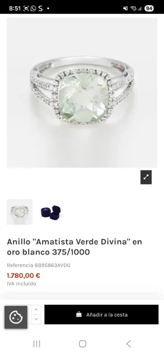 Anillo Oro Blanco Amatista Verde Divina