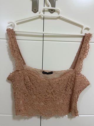 Bralette de encaje rosa/beige talla única