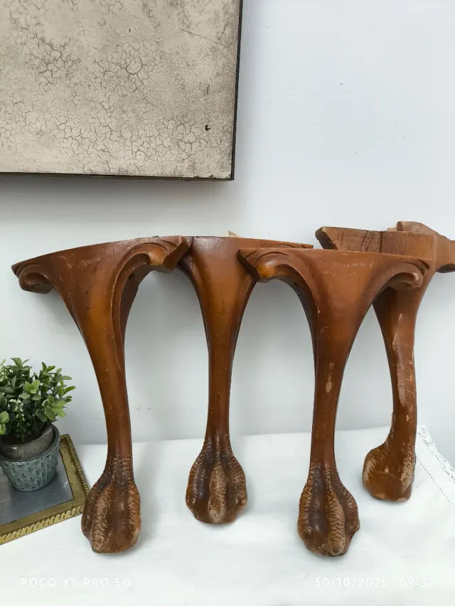 4 gambe di mobili antichi Claw Lion Wood