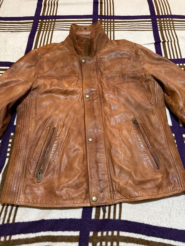 Cazadora Piel Camel Active color cognac