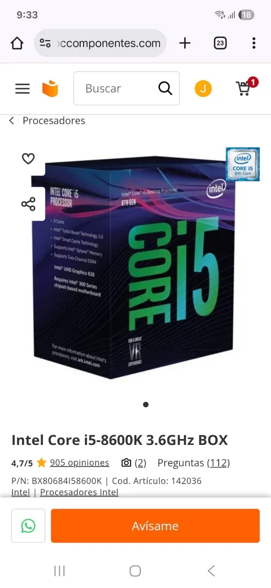 Ordenado sobremesa i5-8600 con 12 gb ram y 1060 6g