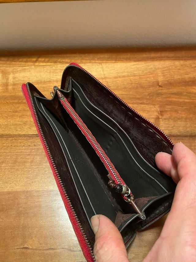 Portafogli donna zip pelle rosso marrone