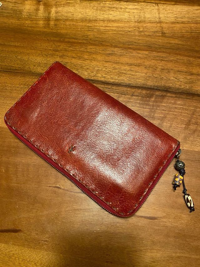 Portafogli donna zip pelle rosso marrone