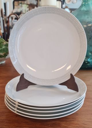 6 Platos llanos Vajilla Santa Clara cuadros azul