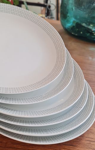 6 Platos llanos Vajilla Santa Clara cuadros azul