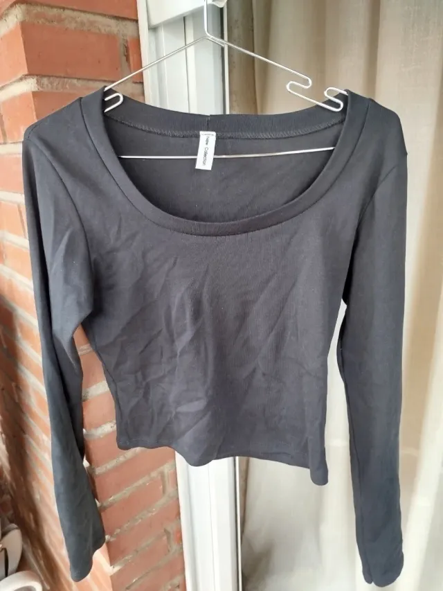 Camiseta manga larga algodón negra Talla M