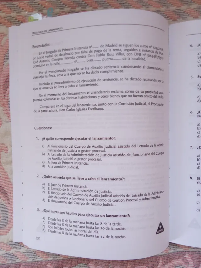 Casos prácticos de diligencias judiciales. Cuer...
