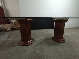 Mesa cristal y 6 sillas madera