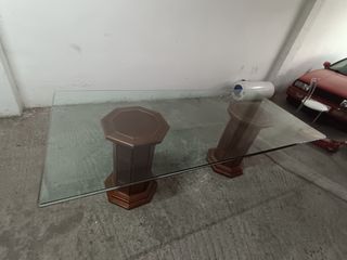 Mesa cristal y 6 sillas madera