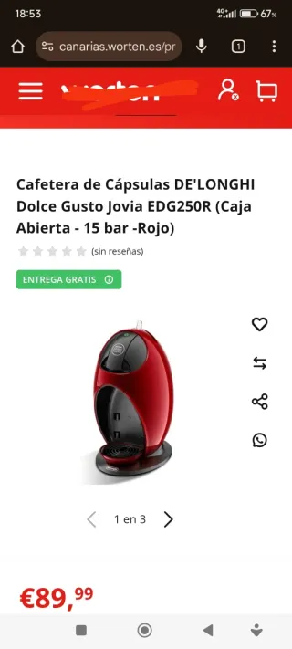 Cafetera Dolce Gusto Roja