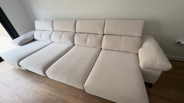 Sofá modular esquinero beige tapizado antimanchas