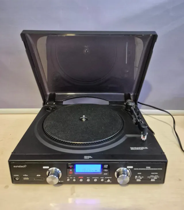 Tocadiscos Sunstech Radio USB Negro