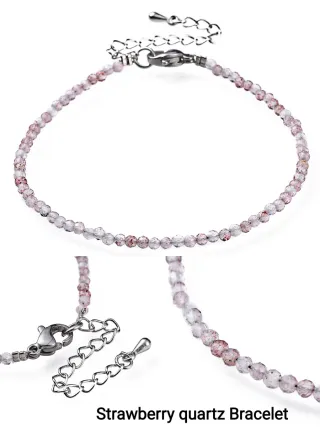 Braccialetto di Quarzo Fragola. Perline 2~2,5 mm