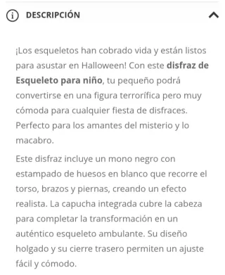 Disfraz Esqueleto Infantil Talla 7-9 Años
