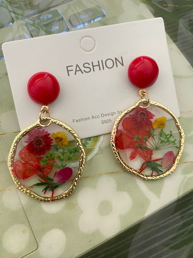 Pendientes Jardín Primavera Flores Secas Oro