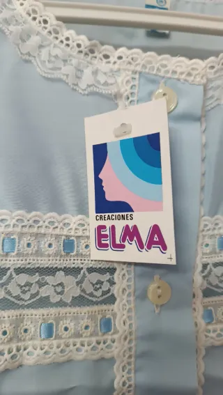 Camisón azul Elma con encaje