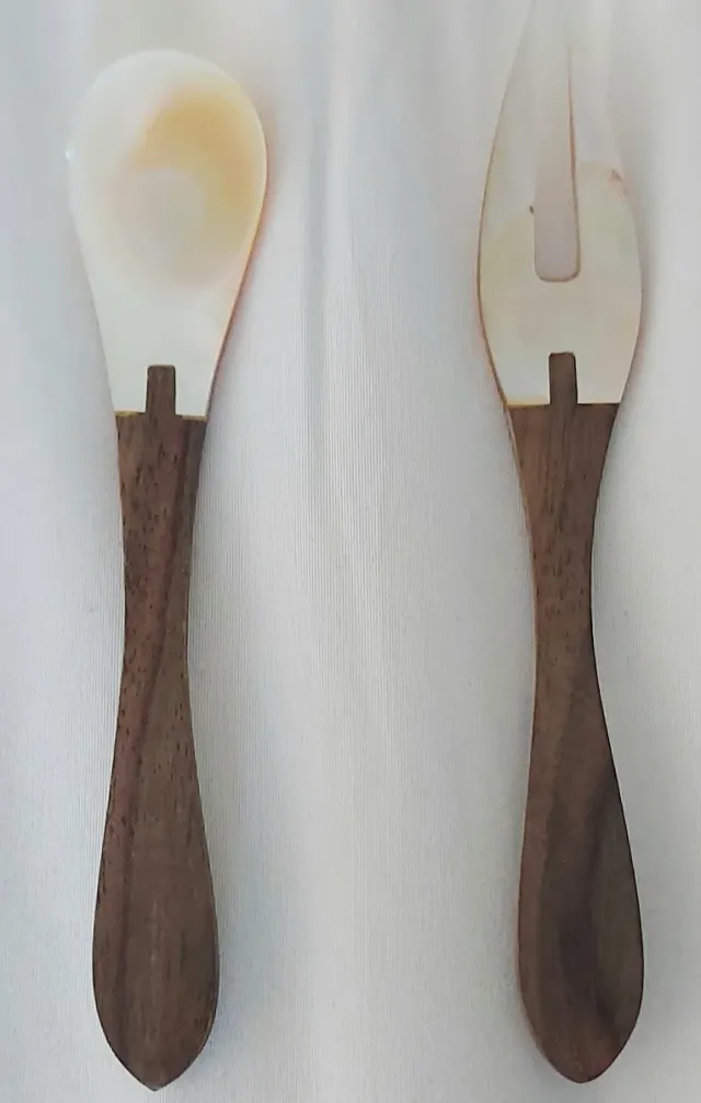 Cuchara y Tenedor Madera y Nácar