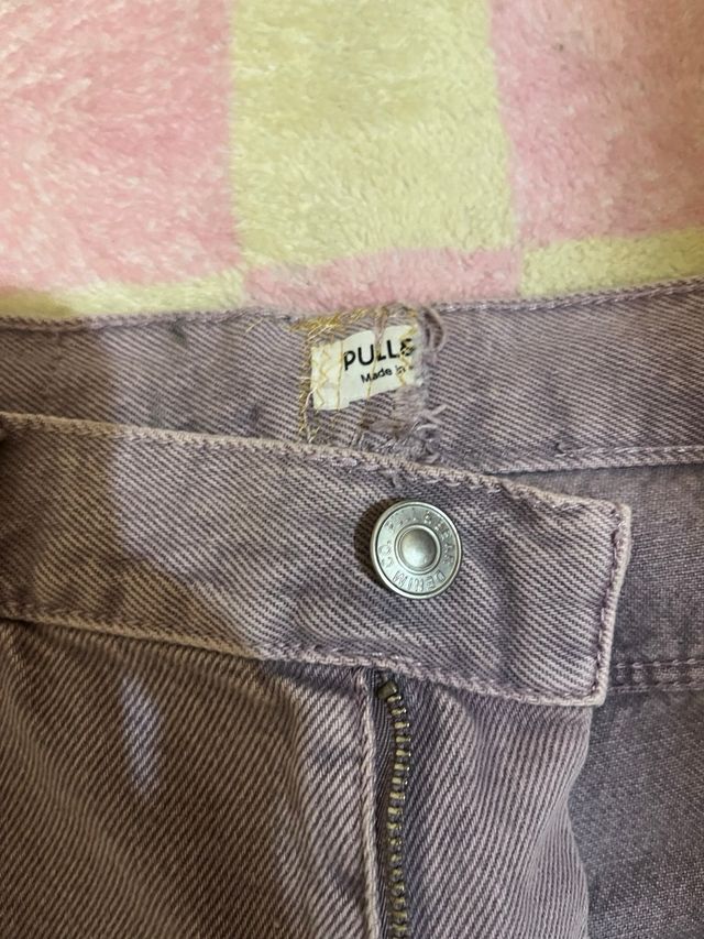 Pantalón jean denim rosas lilas