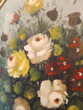 Cuadro antiguo flores doradas ovalado